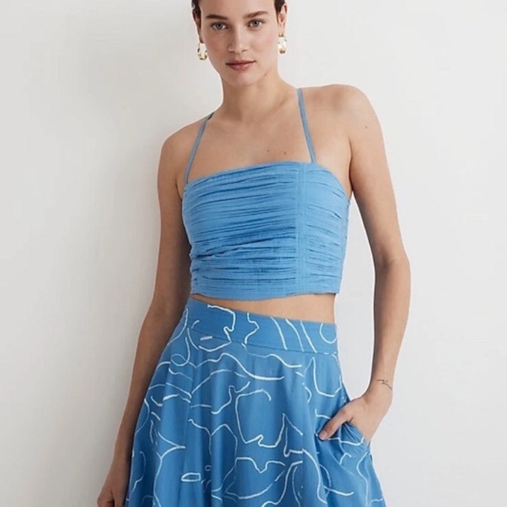 Madewell Crinkle Poplin Crop Tube Top Sky Blue Size 10 NWT